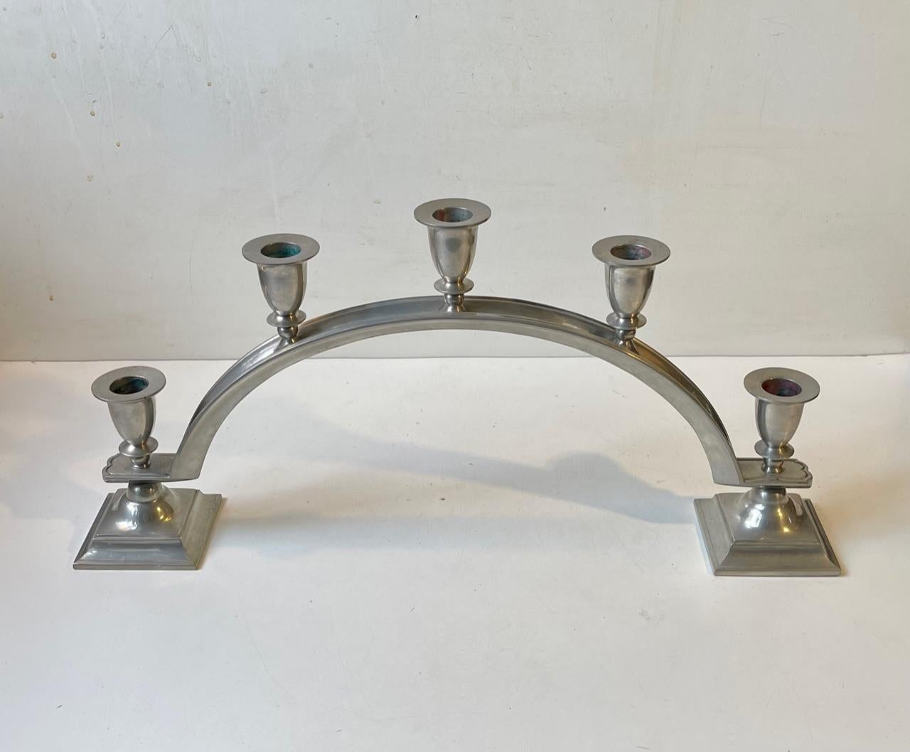 Danish Just Andersen Arched Art Deco Candelabra in Pewter, 1940s For Sale