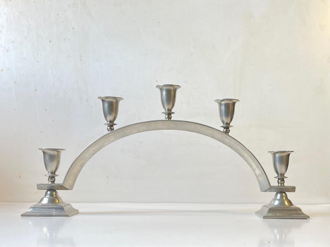 Just Andersen Arched Art Deco Candelabra in Pewter, 1940s In Good Condition For Sale In Esbjerg, DK
