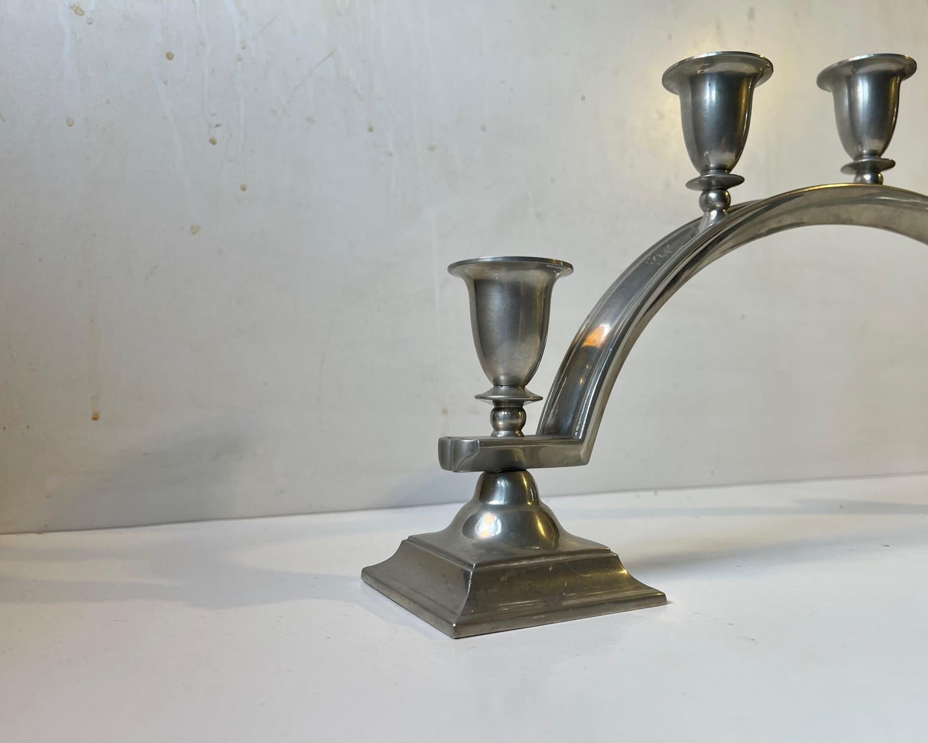 Mid-20th Century Just Andersen Arched Art Deco Candelabra in Pewter, 1940s For Sale