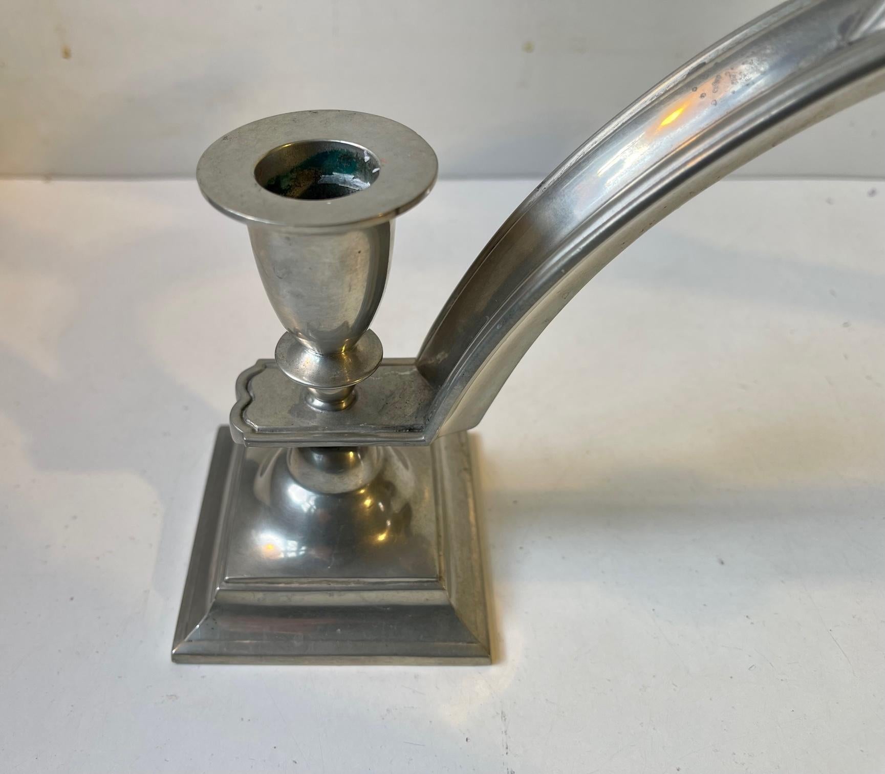 Just Andersen Arched Art Deco Candelabra in Pewter, 1940s For Sale 1