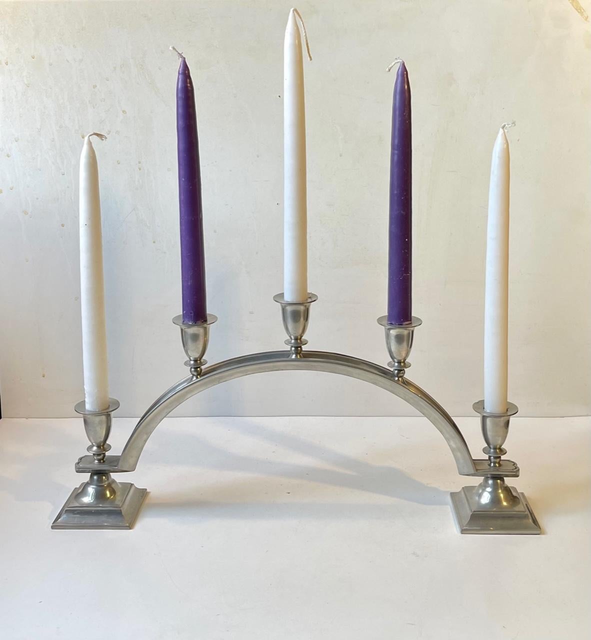 Just Andersen Arched Art Deco Candelabra in Pewter, 1940s For Sale 2