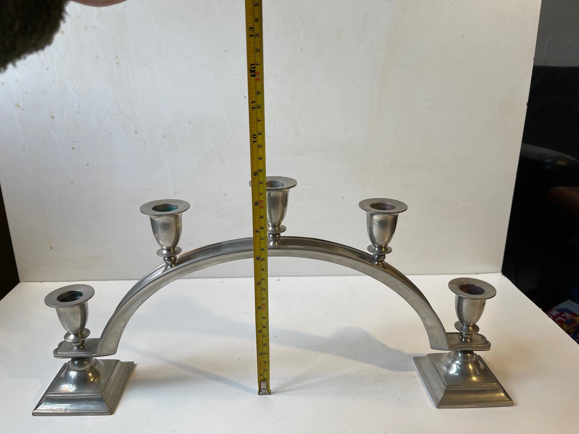 Just Andersen Arched Art Deco Candelabra in Pewter, 1940s For Sale 3