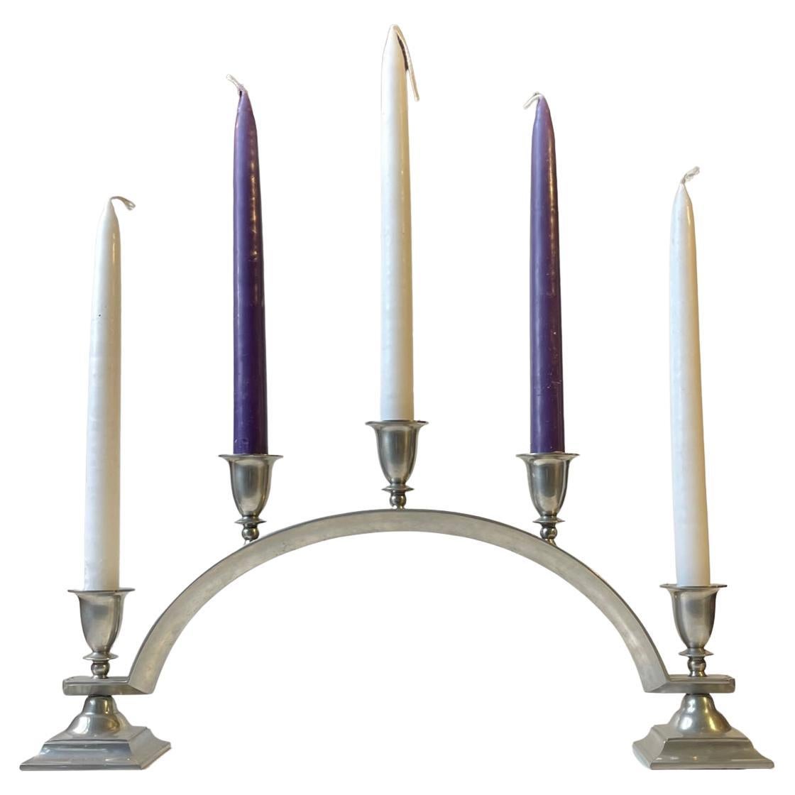 Just Andersen Arched Art Deco Candelabra in Pewter, 1940s For Sale
