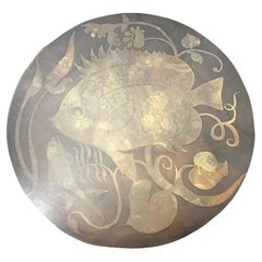 Just Andersen Art Deco 1930 Danish Bronze Inlaid Bowl Stylized Fish Rich Patina