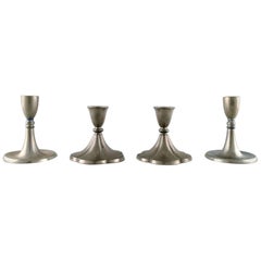 Just Andersen Art Deco 2 Pairs of Pewter Candlesticks