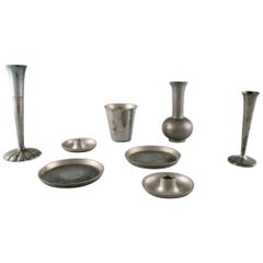 Just Andersen Art Deco Collection of Bowls, Vases and Bottle Trays in Pewter