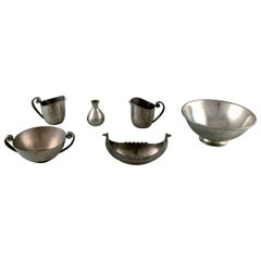 Just Andersen Art Deco Collection of Bowls, Vases and Creamers in Pewter