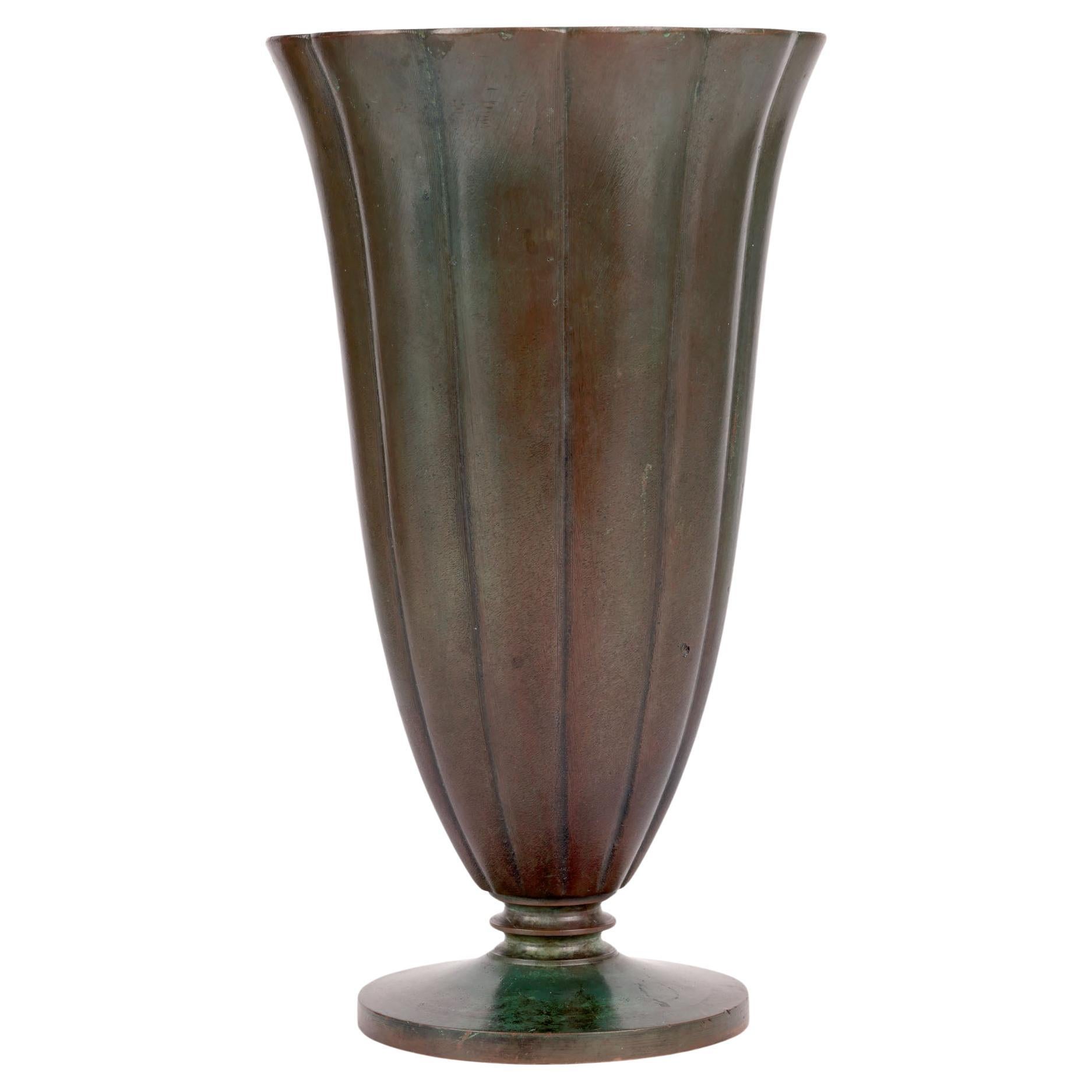 Just Andersen Art Deco Danish GAB Patinated Bronze Vase