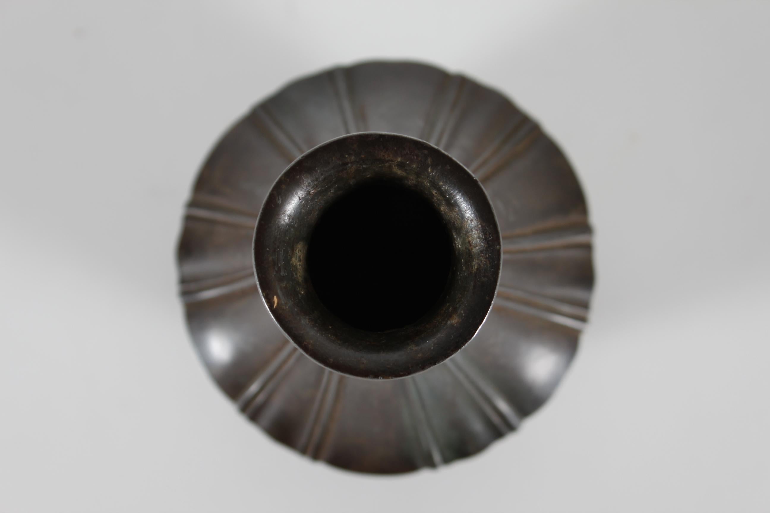 Danish Just Andersen Art Deco Decorative Vase of Disco Metal with Brown Patina, 1930s For Sale