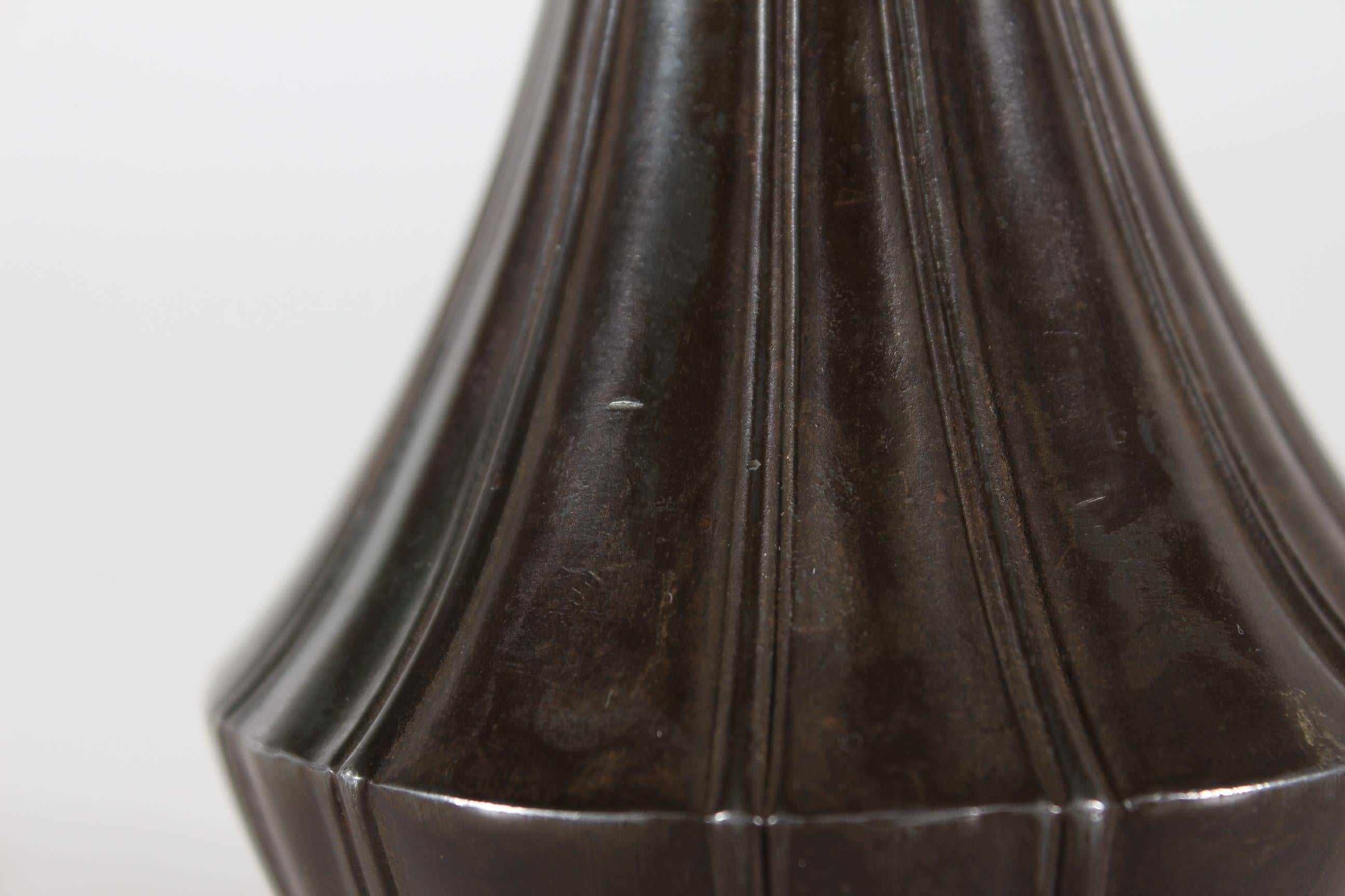 Metalwork Just Andersen Art Deco Decorative Vase of Disco Metal with Brown Patina, 1930s For Sale