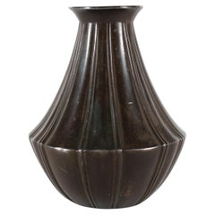 Just Andersen Art Deco Decorative Vase of Disco Metal with Brown Patina, 1930s