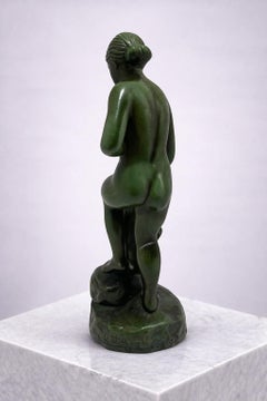 Just Andersen Art Deco Disco Metal Nude Female Sculpture, Denmark, 1930s