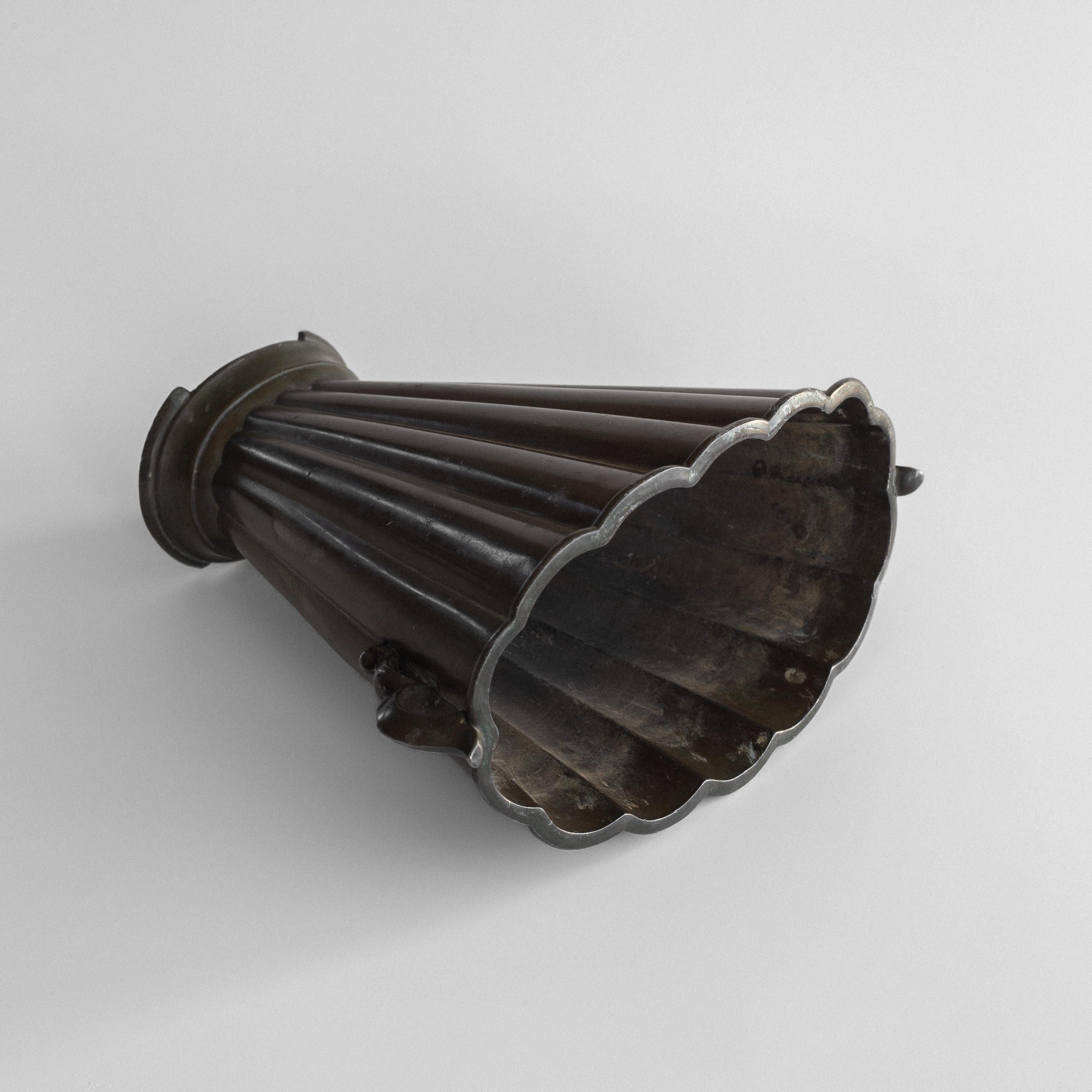 Just Andersen Art Deco Diskometal Fluted Vase with Handles, Denmark 1930s In Good Condition In Stockholm, SE