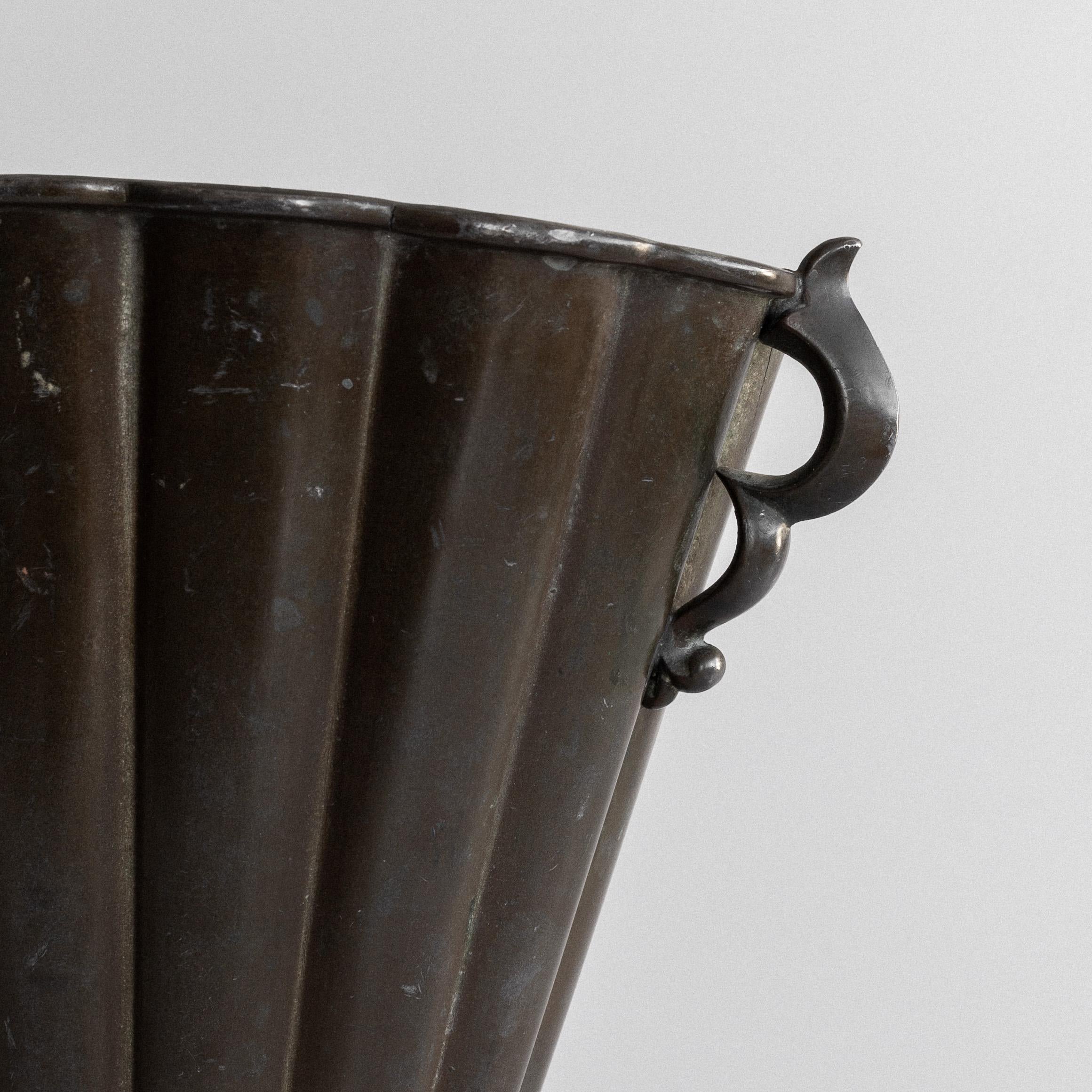 Mid-20th Century Just Andersen Art Deco Diskometal Fluted Vase with Handles, Denmark 1930s