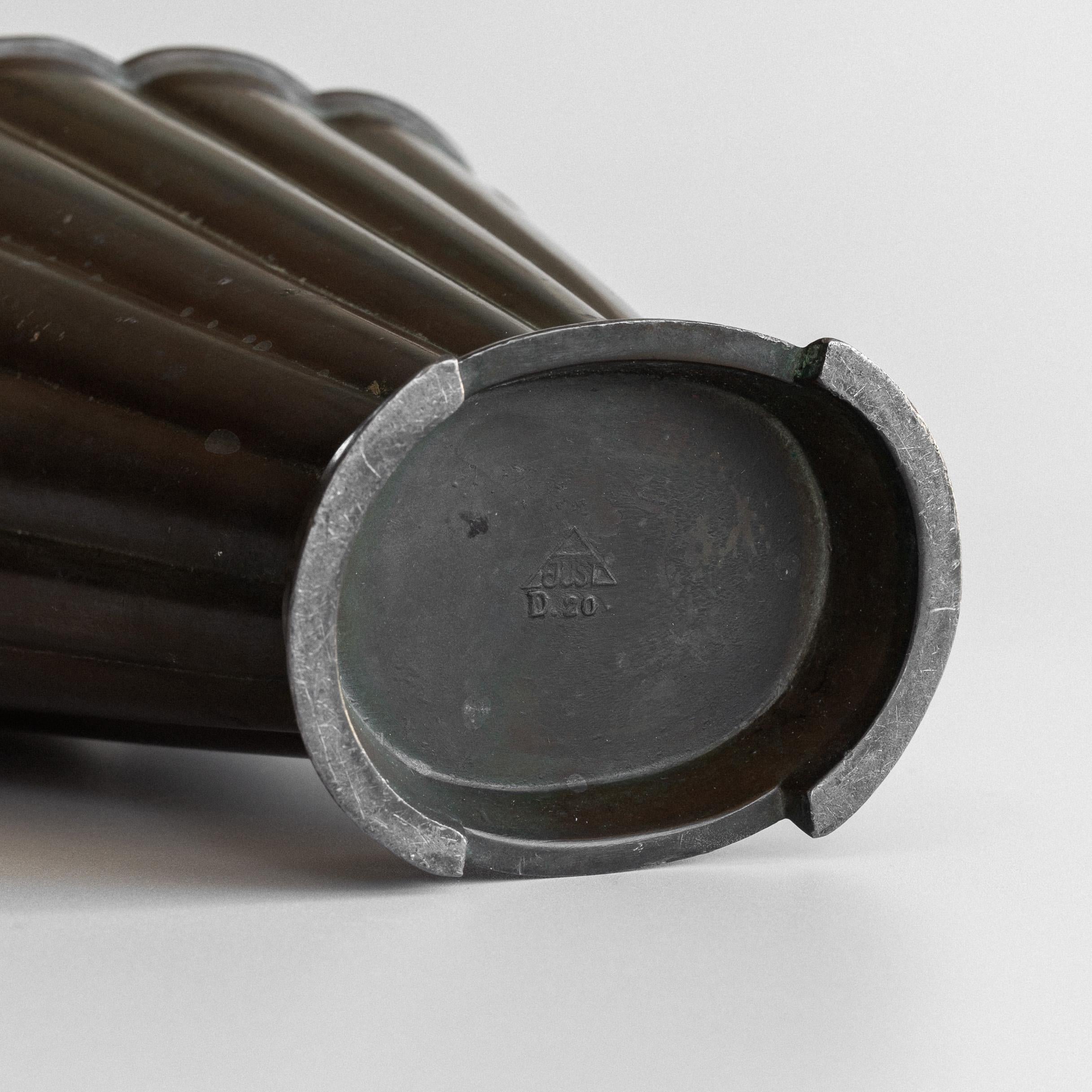 Metal Just Andersen Art Deco Diskometal Fluted Vase with Handles, Denmark 1930s