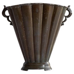 Just Andersen Art Deco Diskometal Fluted Vase with Handles, Denmark 1930s