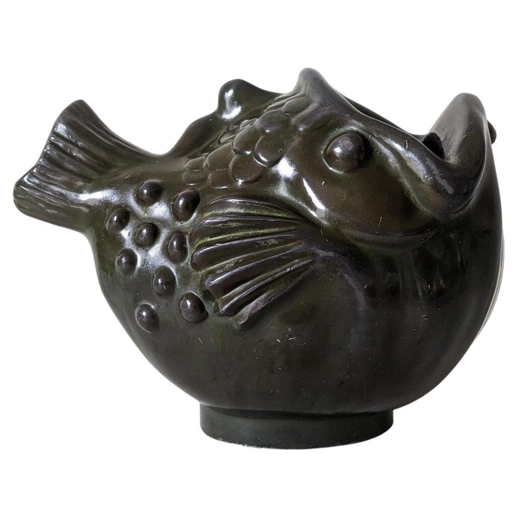Just Andersen Art Deco Fish Vase in Disko Metal, 1930s