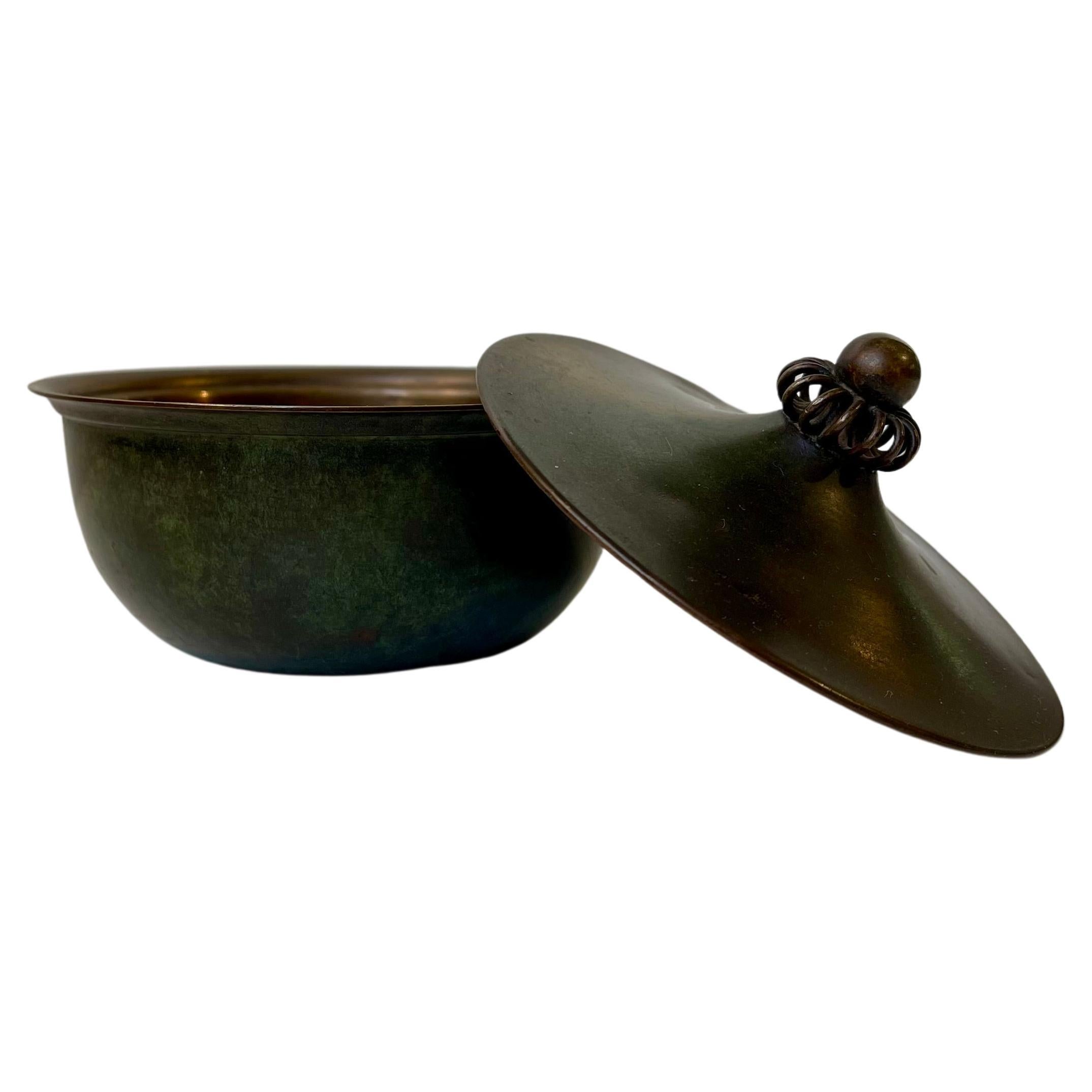 Just Andersen Art Deco Trinket Jar in Patinated Bronze, 1930s For Sale