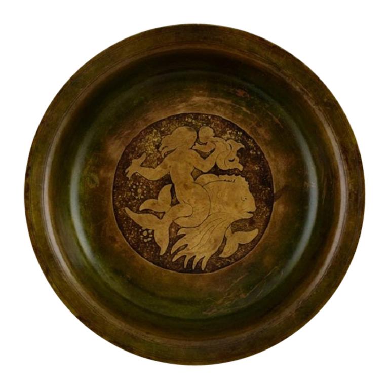 Just Andersen, Bowl in Solid Bronze with Motif of Mermaid, 1920s-1930s