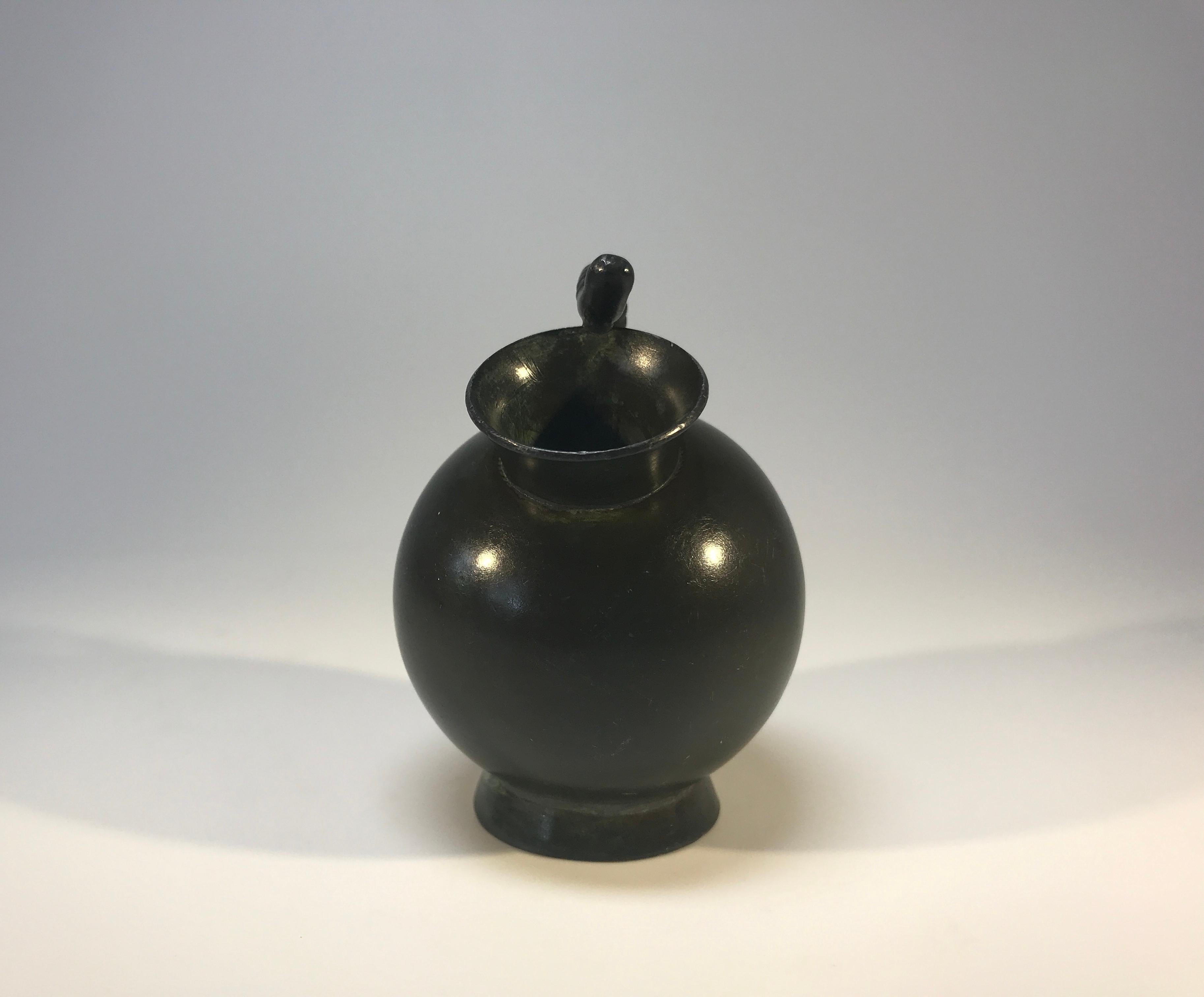 Danish Just Andersen Bronze Patina Disko Metal 1930s Inkwell with Worm Decoration #D160
