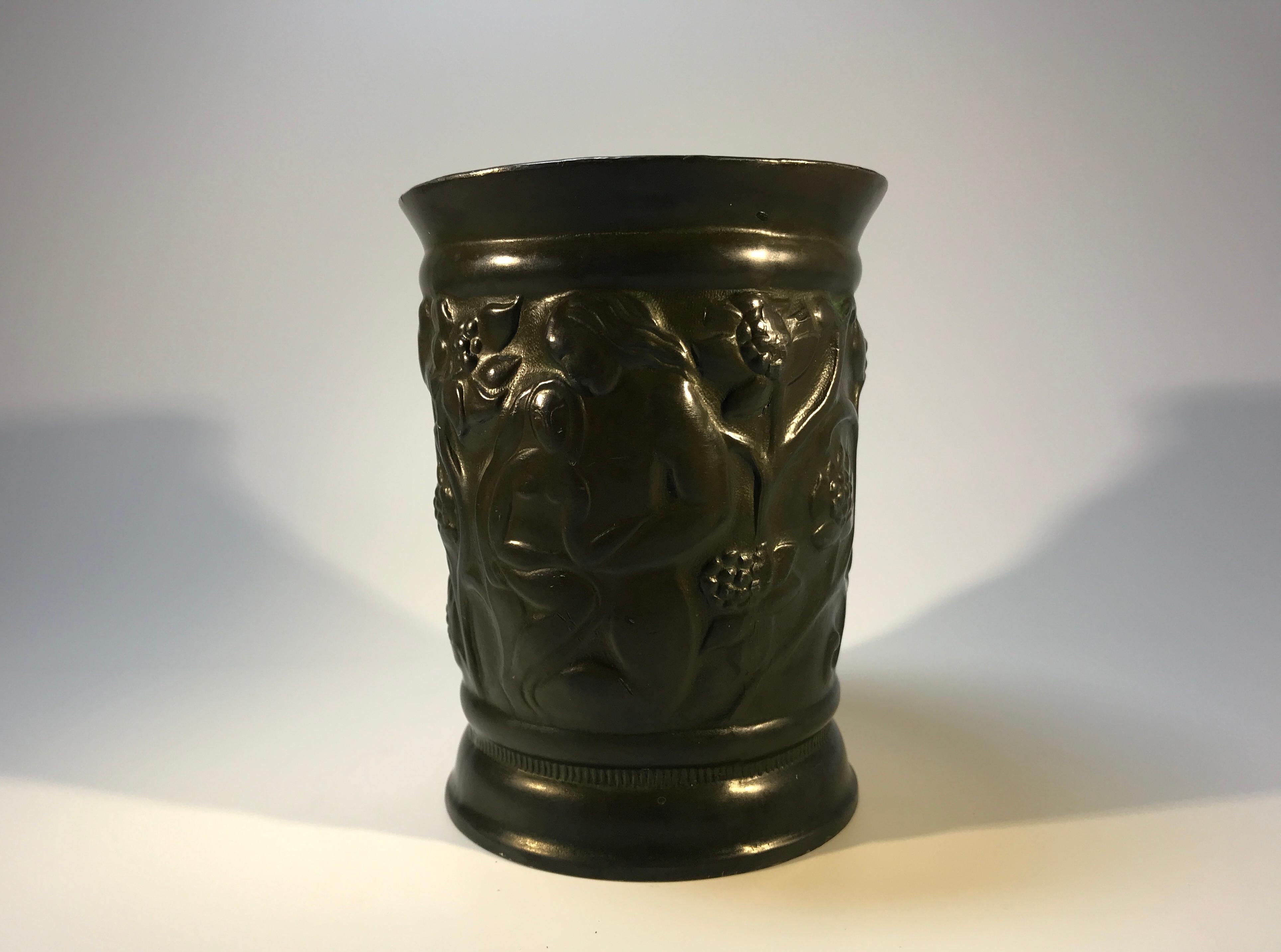 Just Andersen Danish Art Deco 1930s Samson and Delilah Disko Metal Vase #159 In Good Condition In Rothley, Leicestershire