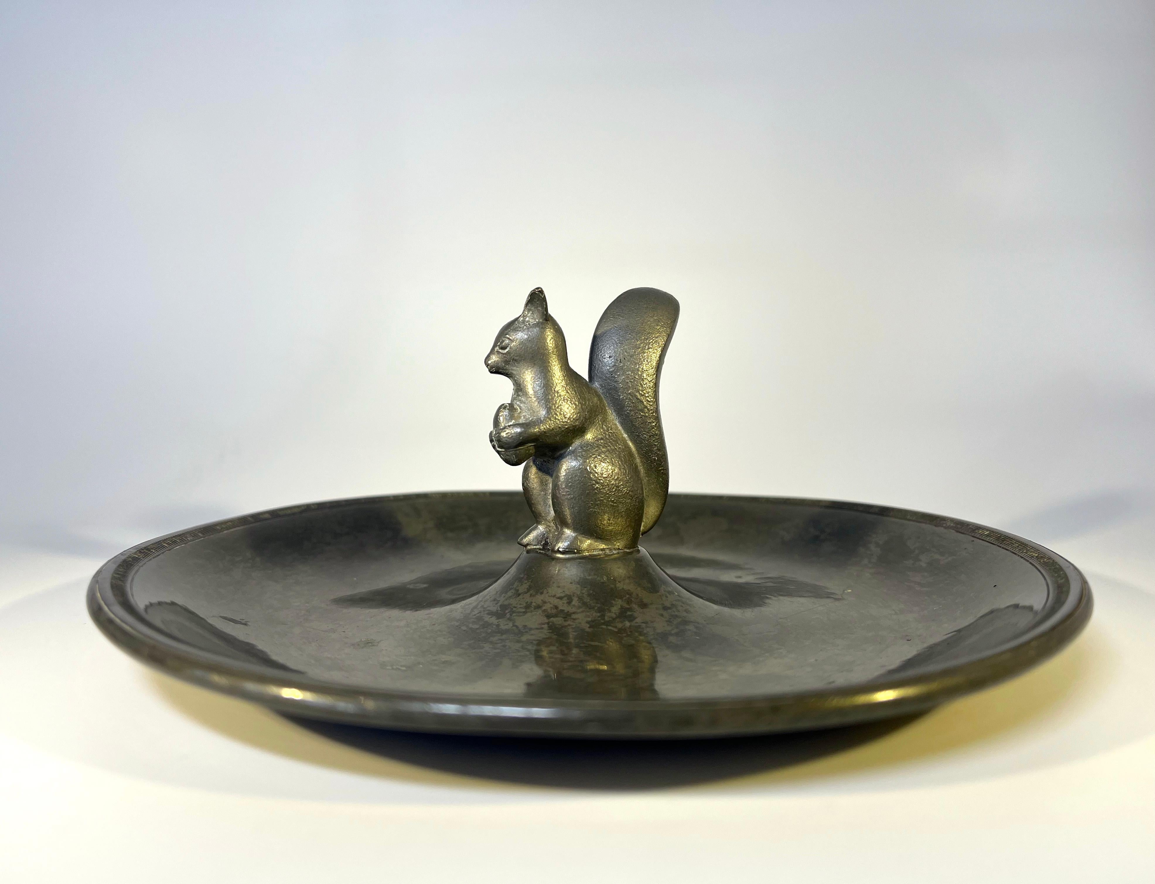 Danish Just Andersen, Denmark 1930s Art Deco Pewter Squirrel Vide Poche #829 For Sale