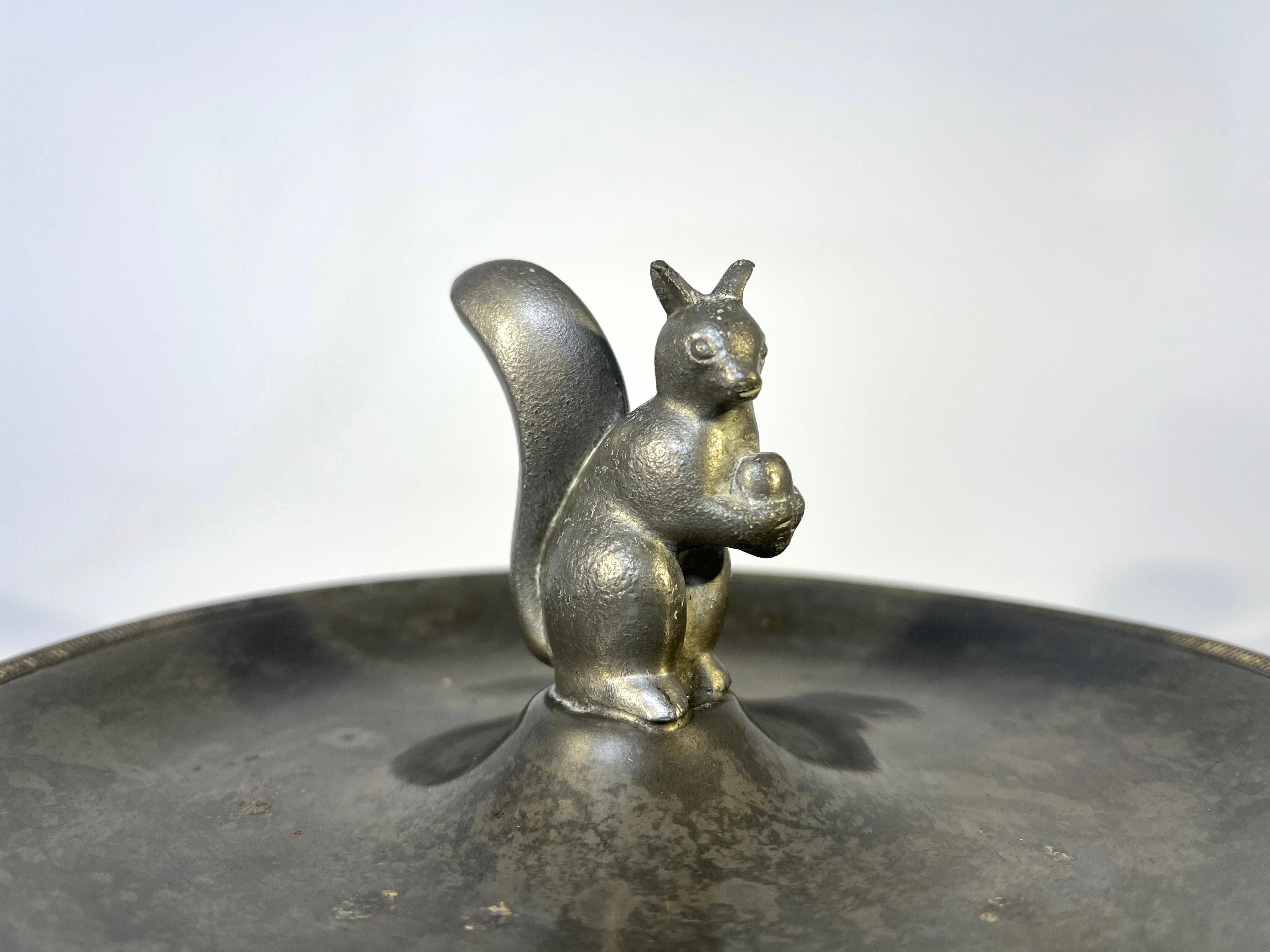 Cast Just Andersen, Denmark 1930s Art Deco Pewter Squirrel Vide Poche #829 For Sale