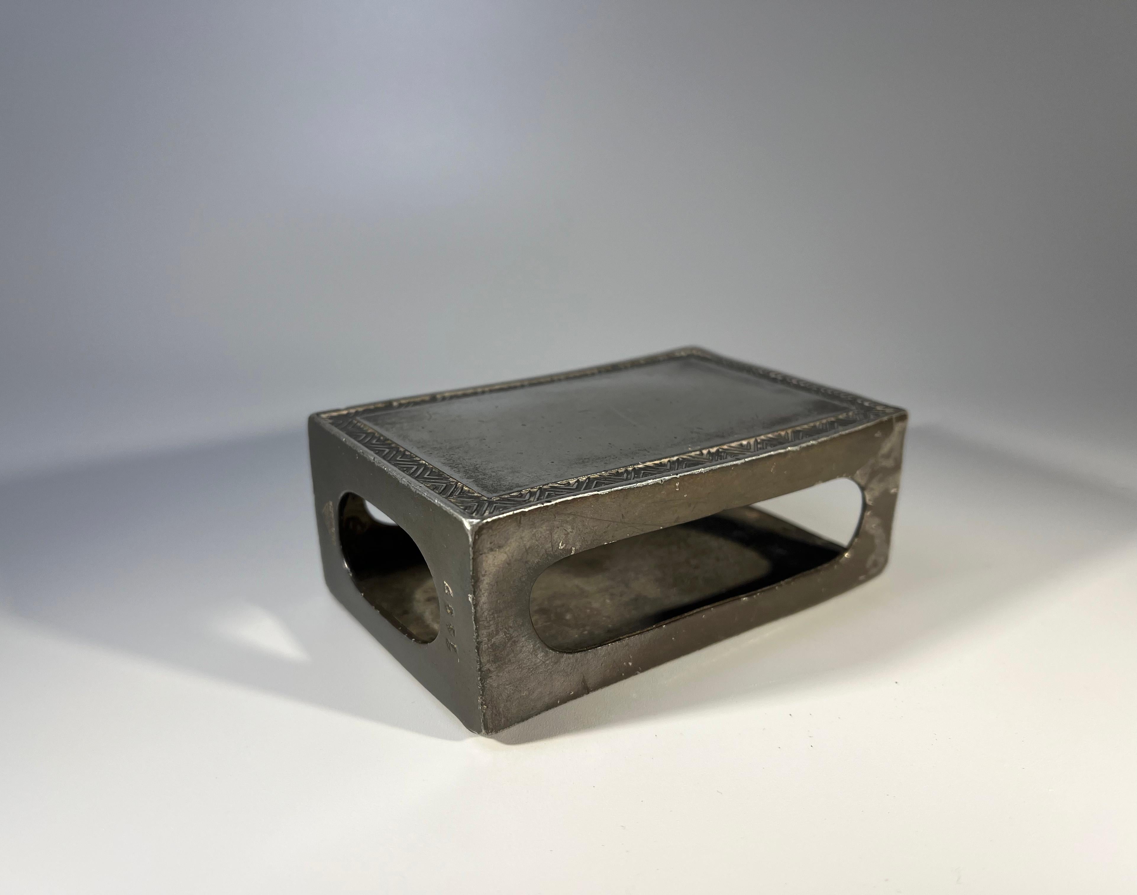 Just Andersen, Denmark 1930s Art Deco Pewter Stylised Chevron Match Box Holder  In Good Condition For Sale In Rothley, Leicestershire