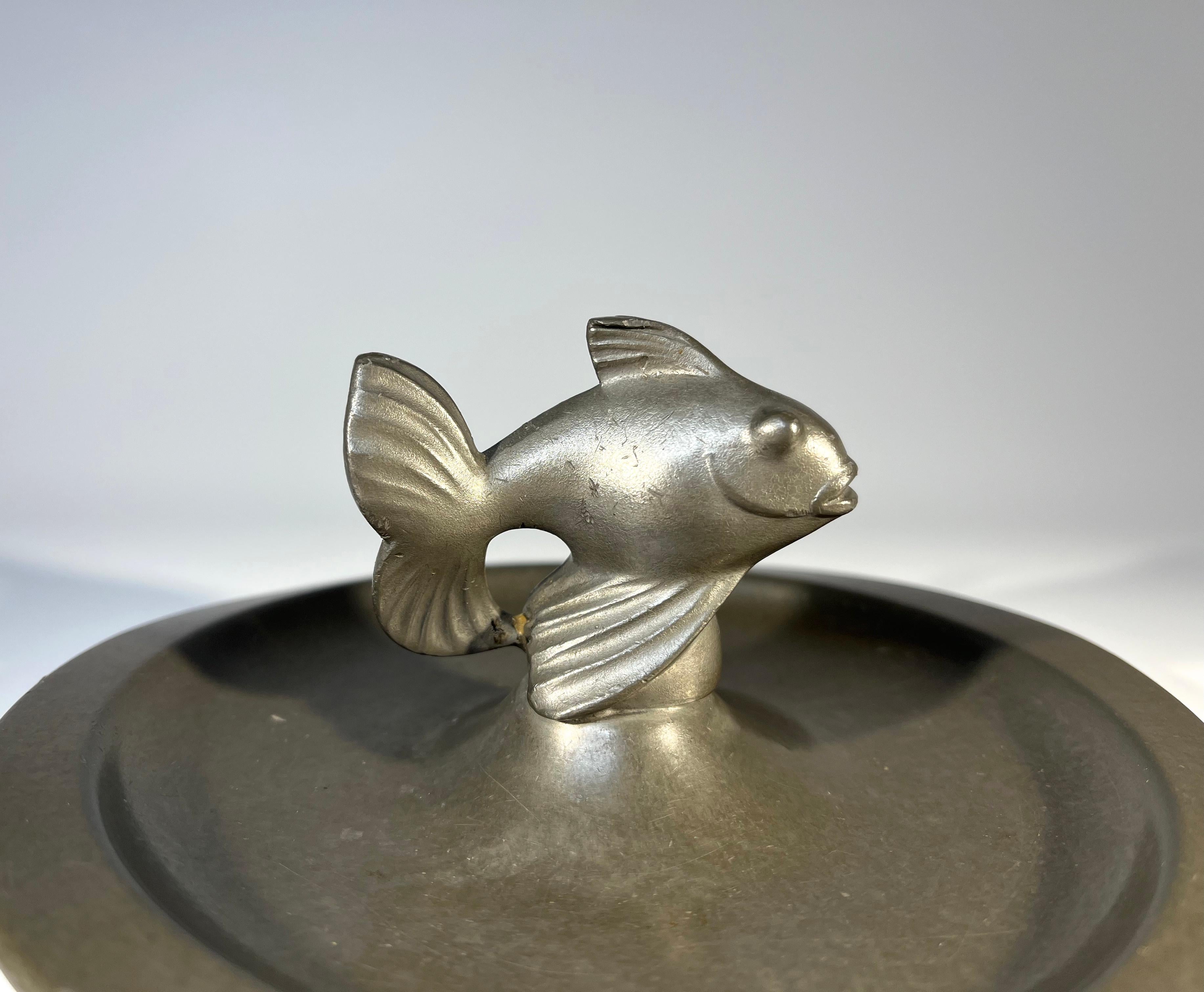 Danish Just Andersen, Denmark 1930s Art Deco Pewter Stylised Fish Vide Poche  #1656B For Sale