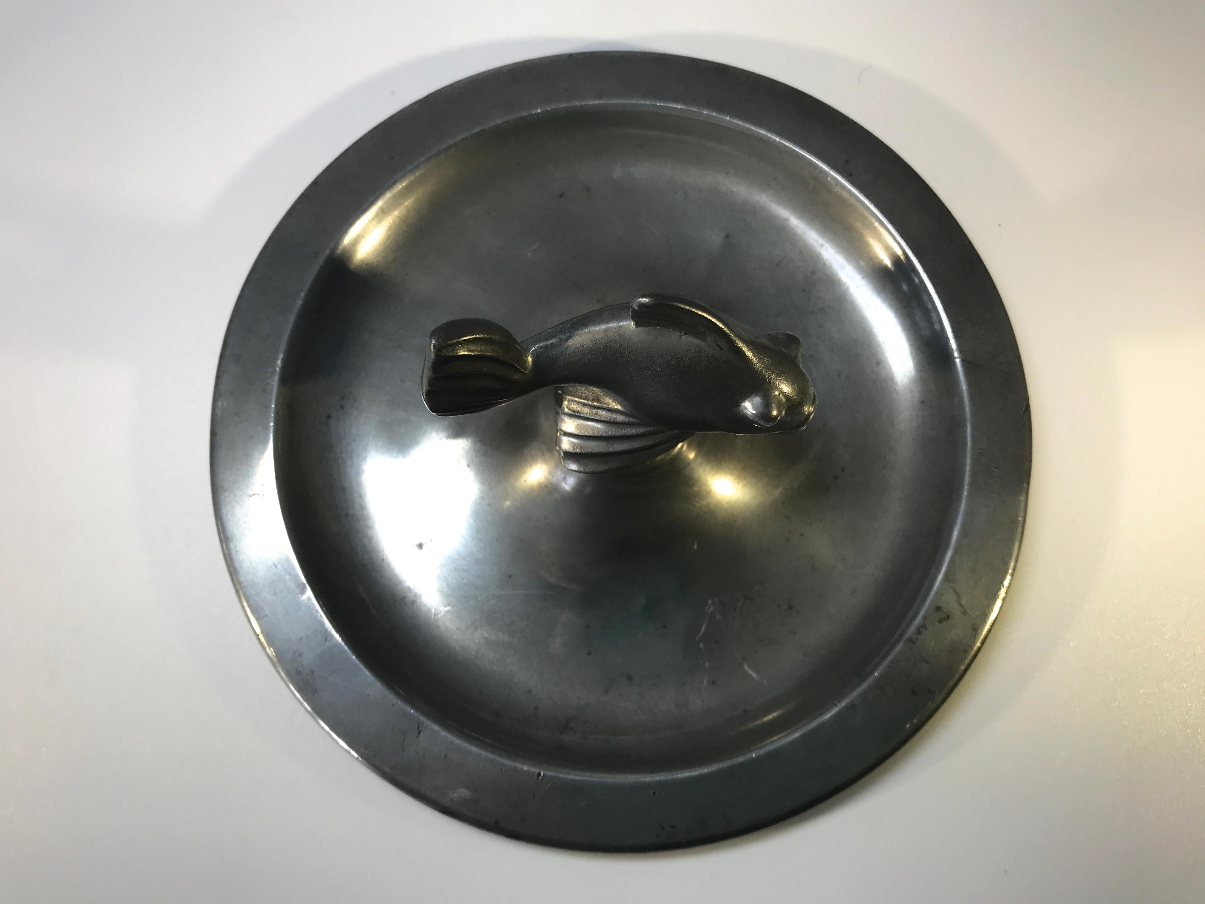 Danish Just Andersen, Denmark 1930s Art Deco Pewter Stylized Fish Vide Poche #1656P