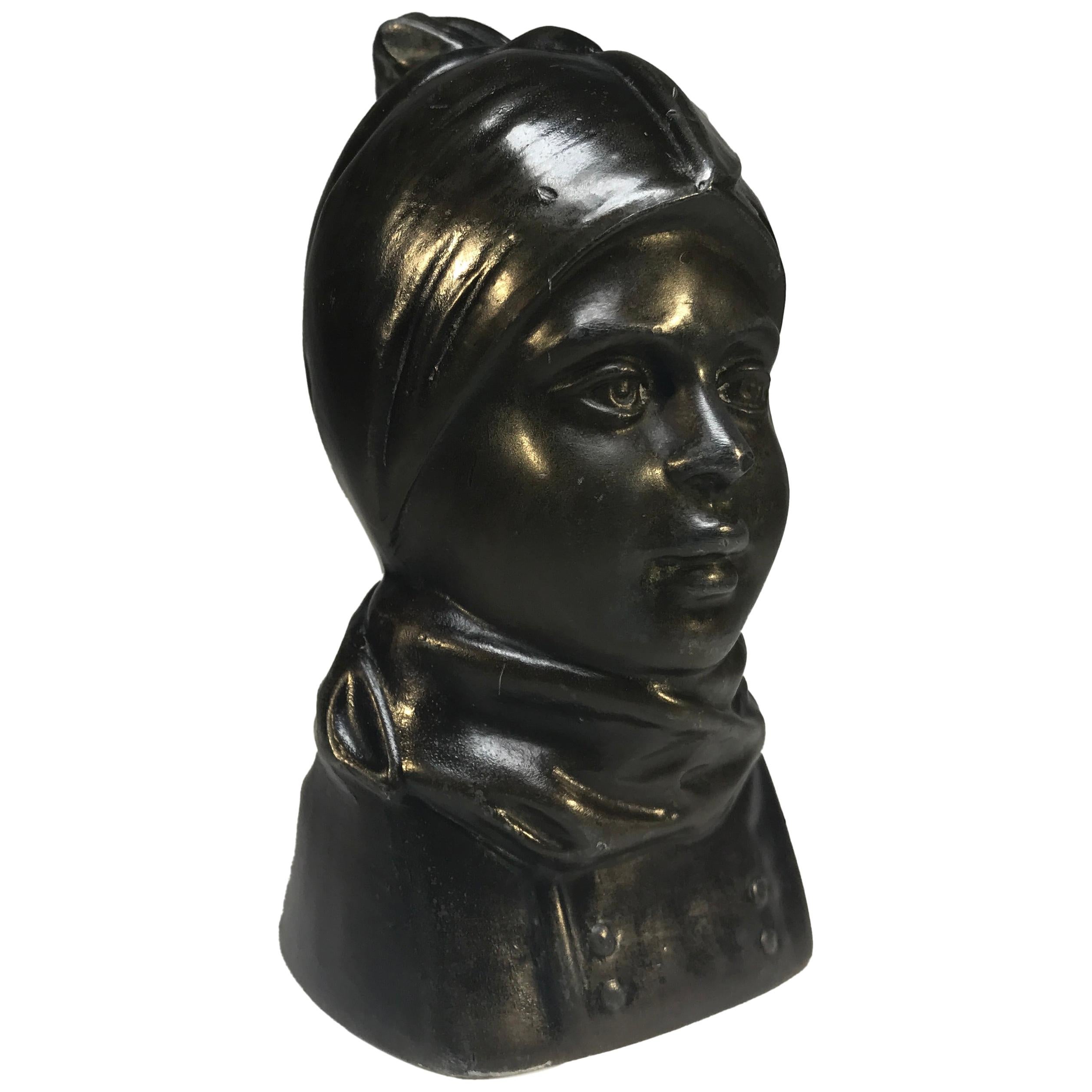 Just Andersen Denmark, 1930s Danish Fano Girl Bronze Bust, Carl Emil Ruge #2111