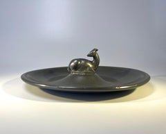 Just Andersen, Denmark 1930s Pewter Art Deco Resting Fawn Vide Poche #1045