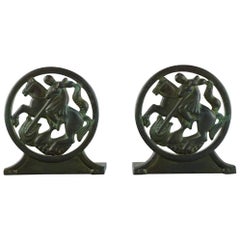 Just Andersen, Denmark, a Pair of Art Deco Bookends in Disko Metal, 1940's
