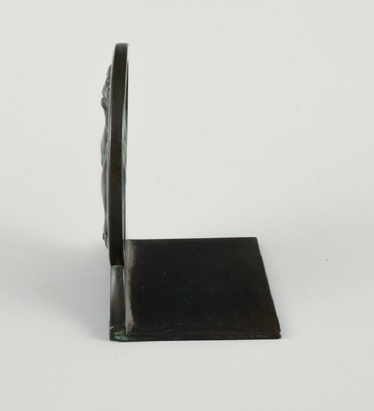 Danish Just Andersen, Denmark, Art Deco Bookend in Disco Metal, Saint George and Dragon