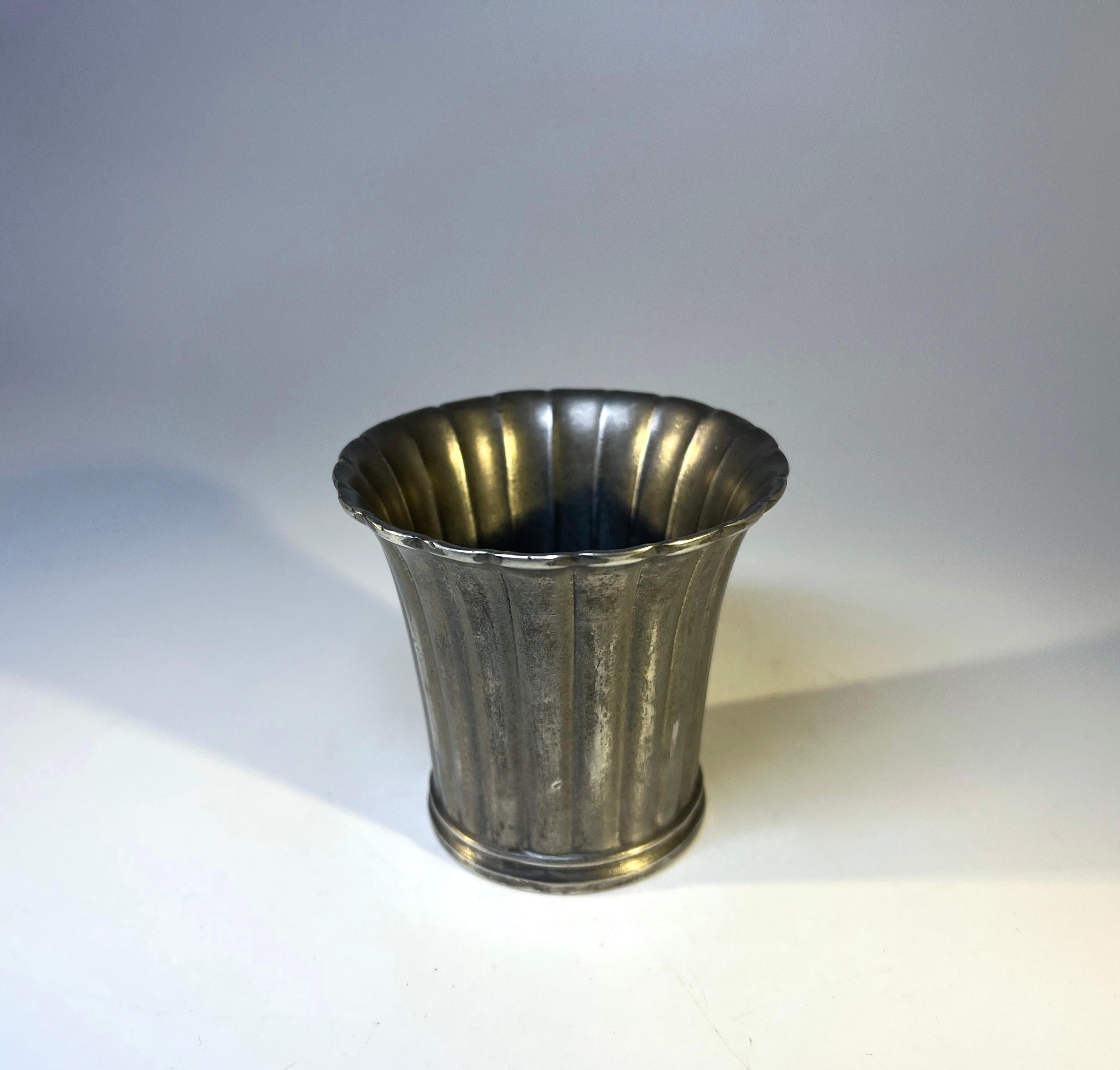 Danish Just Andersen Denmark, Art Deco Ribbed Pewter Fluted Cache Pot #2352 For Sale