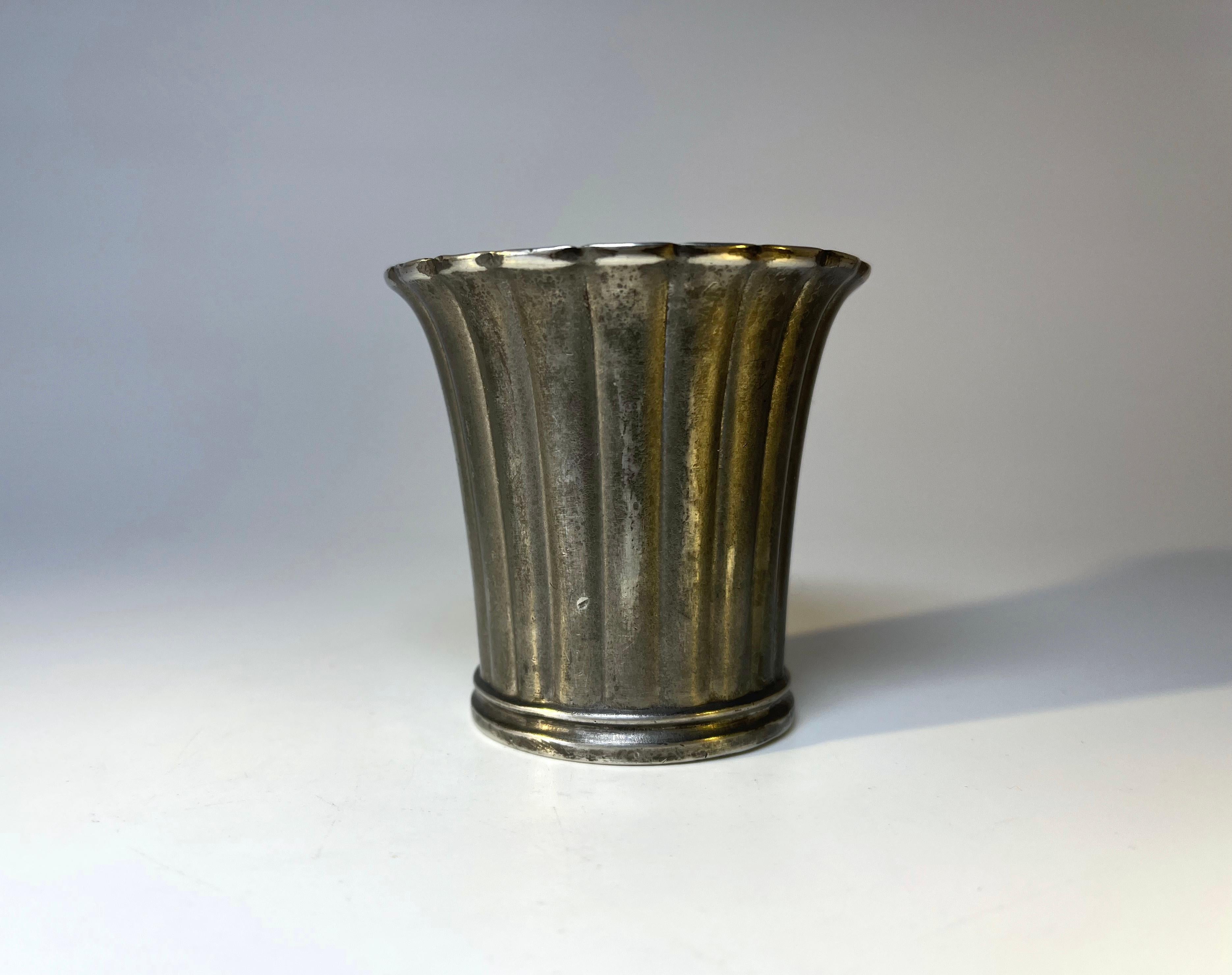 Mid-20th Century Just Andersen Denmark, Art Deco Ribbed Pewter Fluted Cache Pot #2352 For Sale