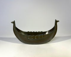 Just Andersen, Denmark Bronze Patina Disko Metal Viking Ship Salt #1109