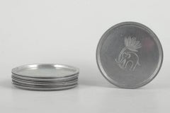 Just Andersen, Denmark. Eight coasters in pewter with animal motifs. 1930s