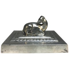 Just Andersen, Denmark Fawn Resting 1920s Art Deco Pewter Desk Paperweight #494