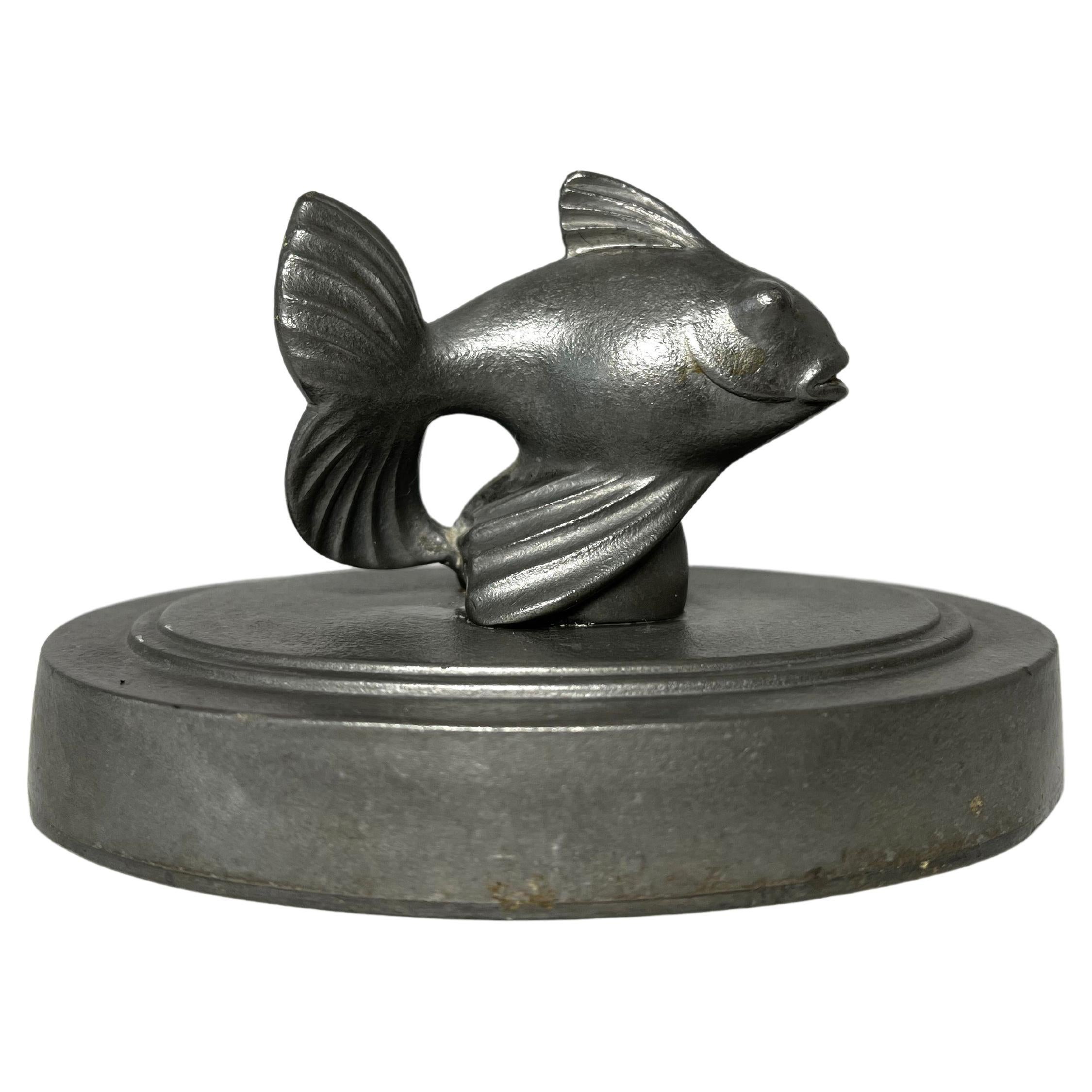 Just Andersen, Denmark Fantail Fish 1920s Art Deco Pewter Desk Paperweight #833B
