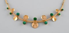 Just Andersen, Denmark, Necklace in 18 Carat Gold Adorned with Malachites