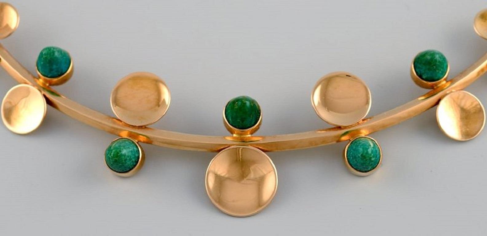 Modern Just Andersen, Denmark, Necklace in 18 Carat Gold Adorned with Malachites For Sale
