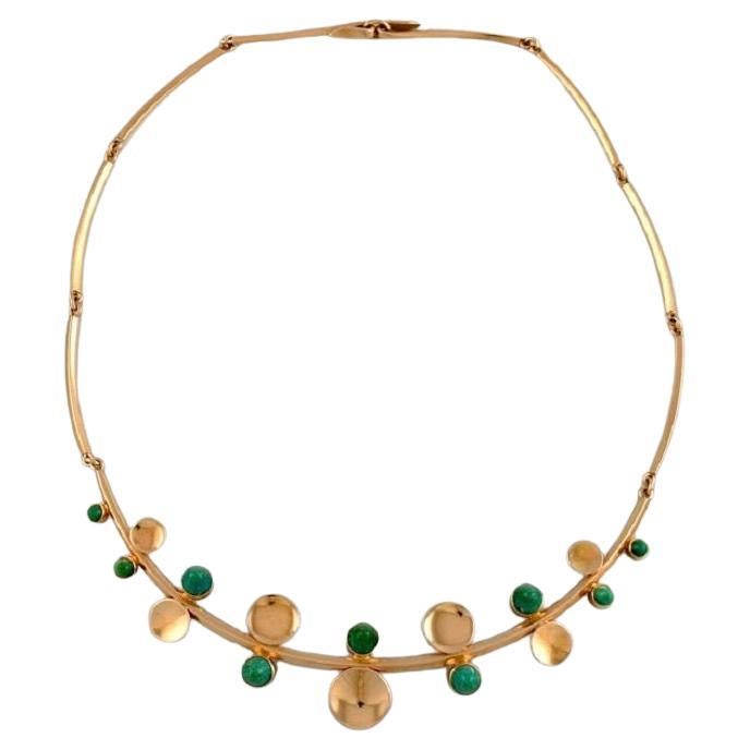 Just Andersen, Denmark, Necklace in 18 Carat Gold Adorned with Malachites For Sale