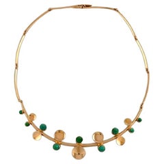 Just Andersen, Denmark, Necklace in 18 Carat Gold Adorned with Malachites