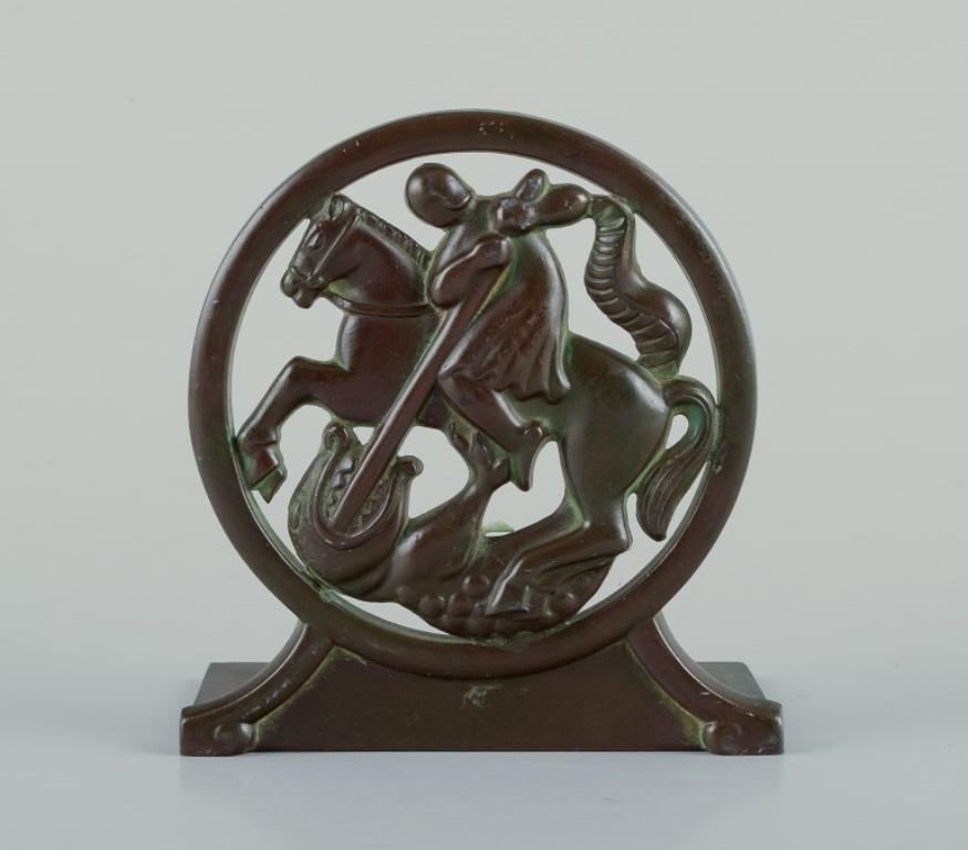 Danese Just Andersen, Danimarca. Coppia di fermalibri Art Deco in metallo 