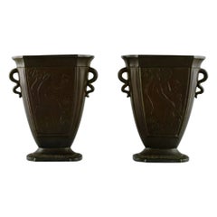 Just Andersen, Denmark, Pair of Disko Metal Vases