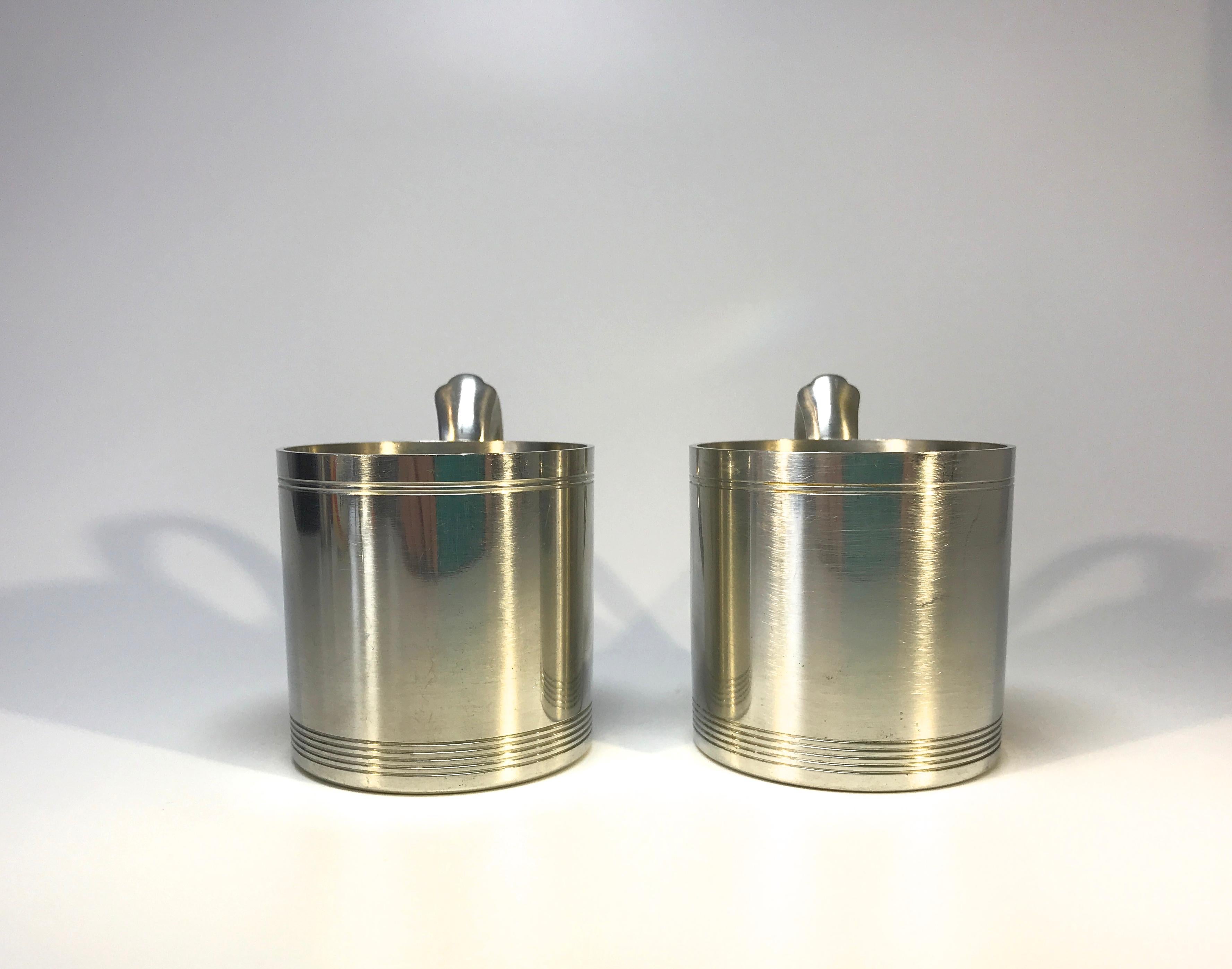 Danish Just Andersen, Denmark, Pair Vintage Polished Pewter 1940's Hot Toddy Cups #1289