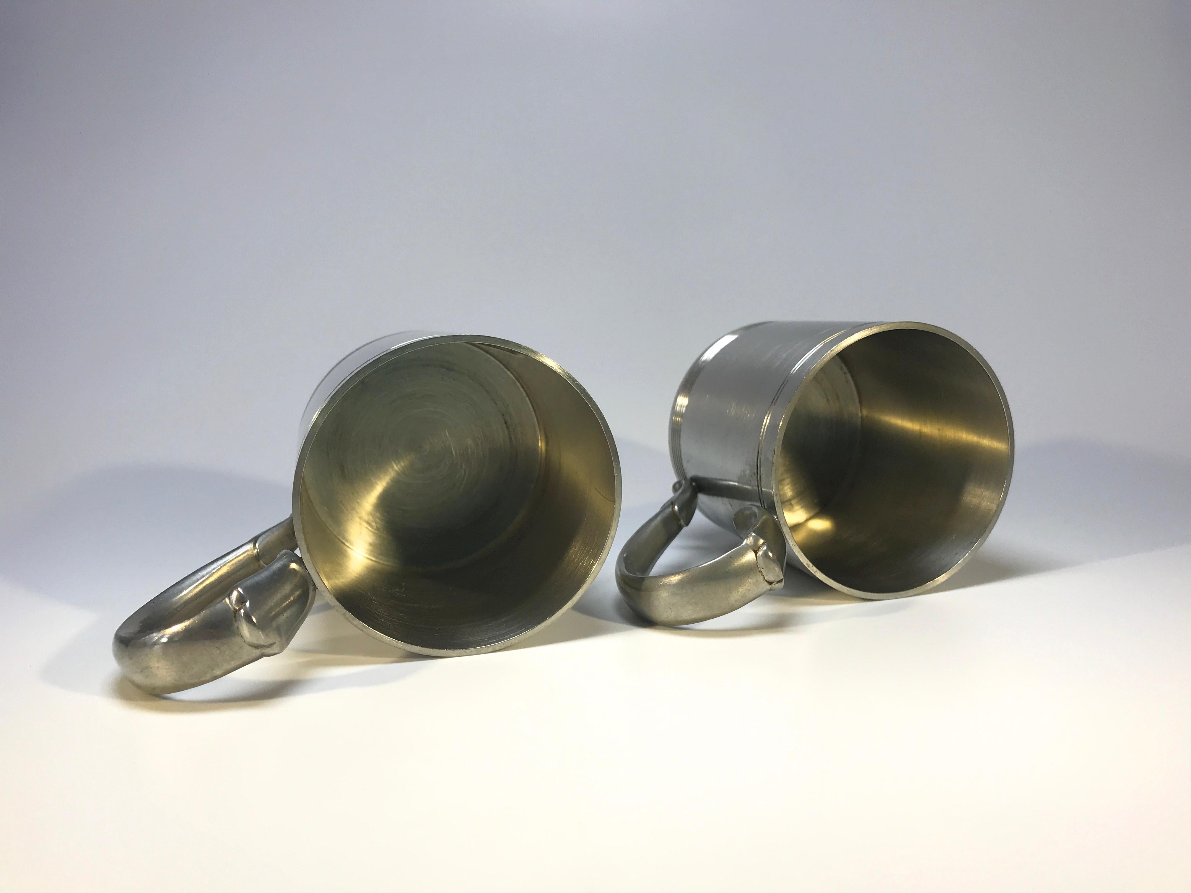 Just Andersen, Denmark, Pair Vintage Polished Pewter 1940's Hot Toddy Cups #1289 In Good Condition In Rothley, Leicestershire