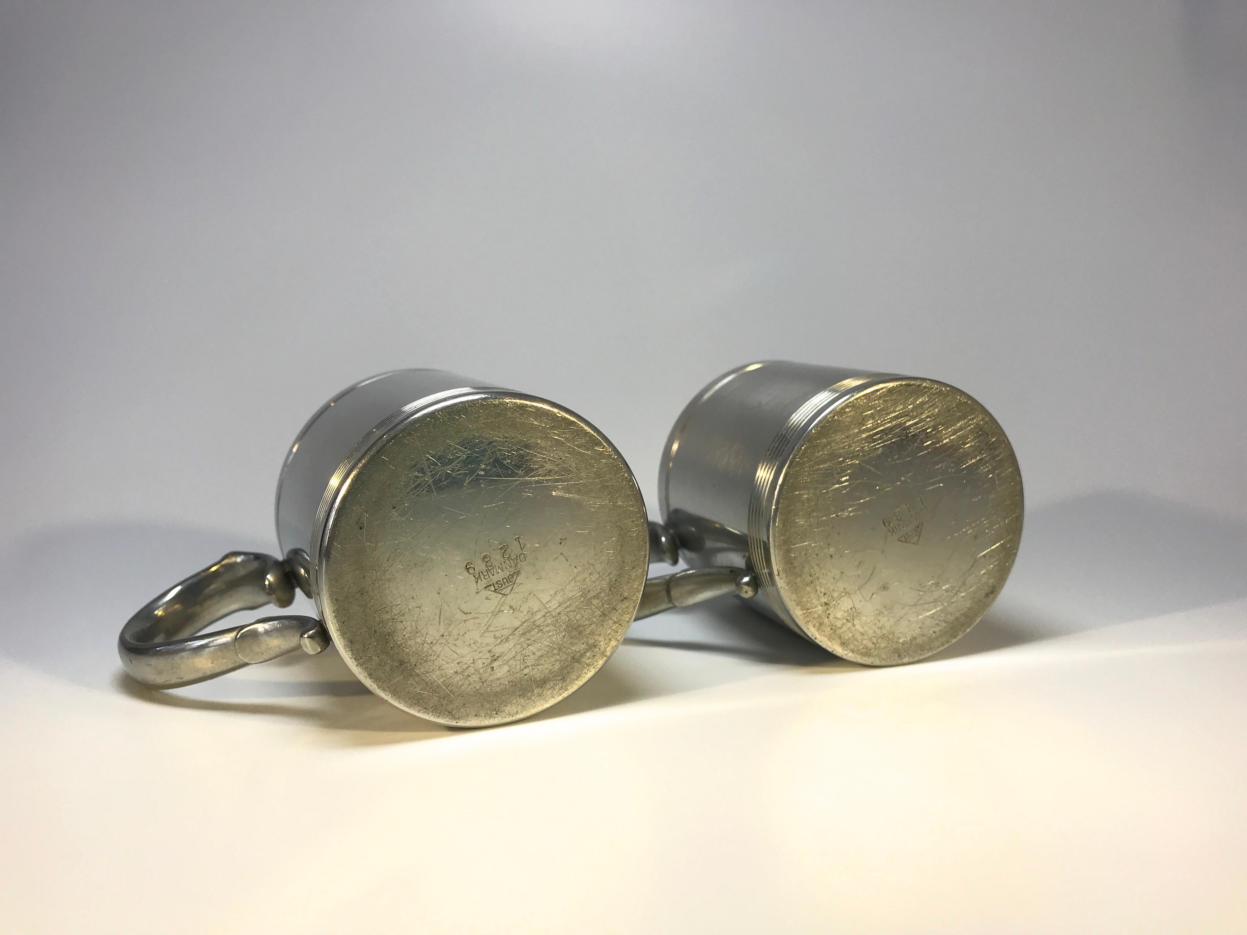 Mid-20th Century Just Andersen, Denmark, Pair Vintage Polished Pewter 1940's Hot Toddy Cups #1289 For Sale