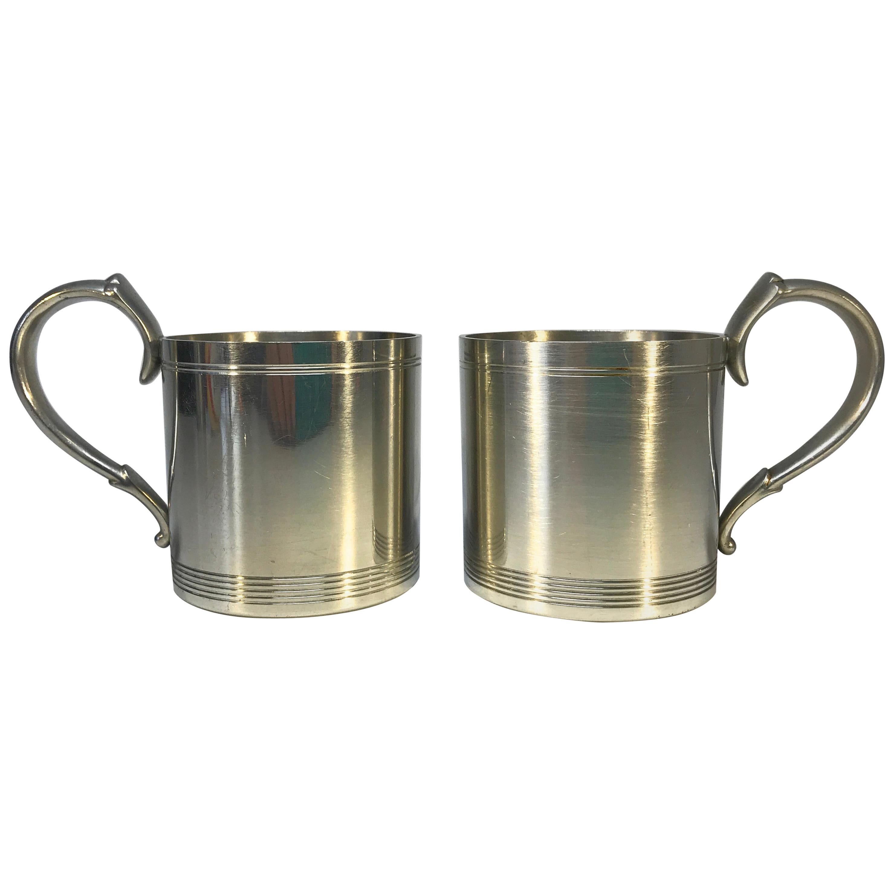 Just Andersen, Denmark, Pair Vintage Polished Pewter 1940's Hot Toddy Cups #1289